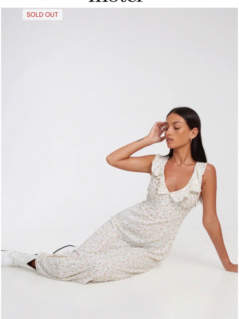 Motel Floral Ruffle V-Neck Maxi Dress - Cream with Pastel Floral